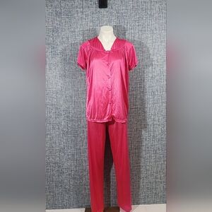 Elegant Pink Satin Pajama Set